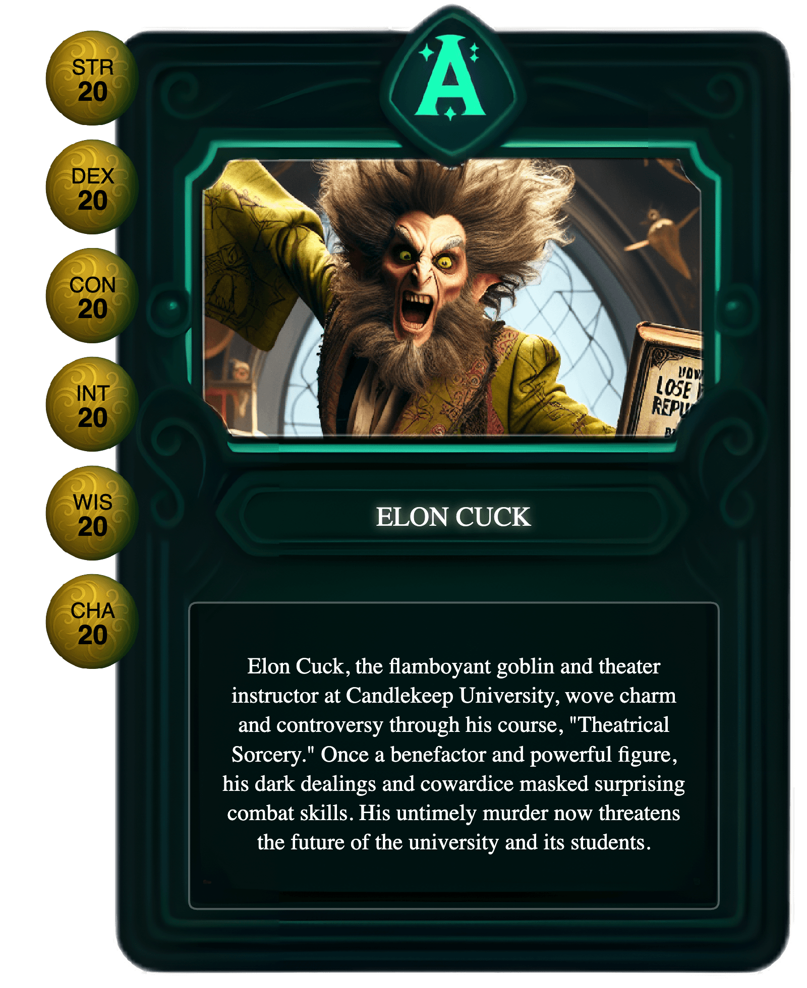 Elon Cuck trading card - Character from Quest-o-Nomicon