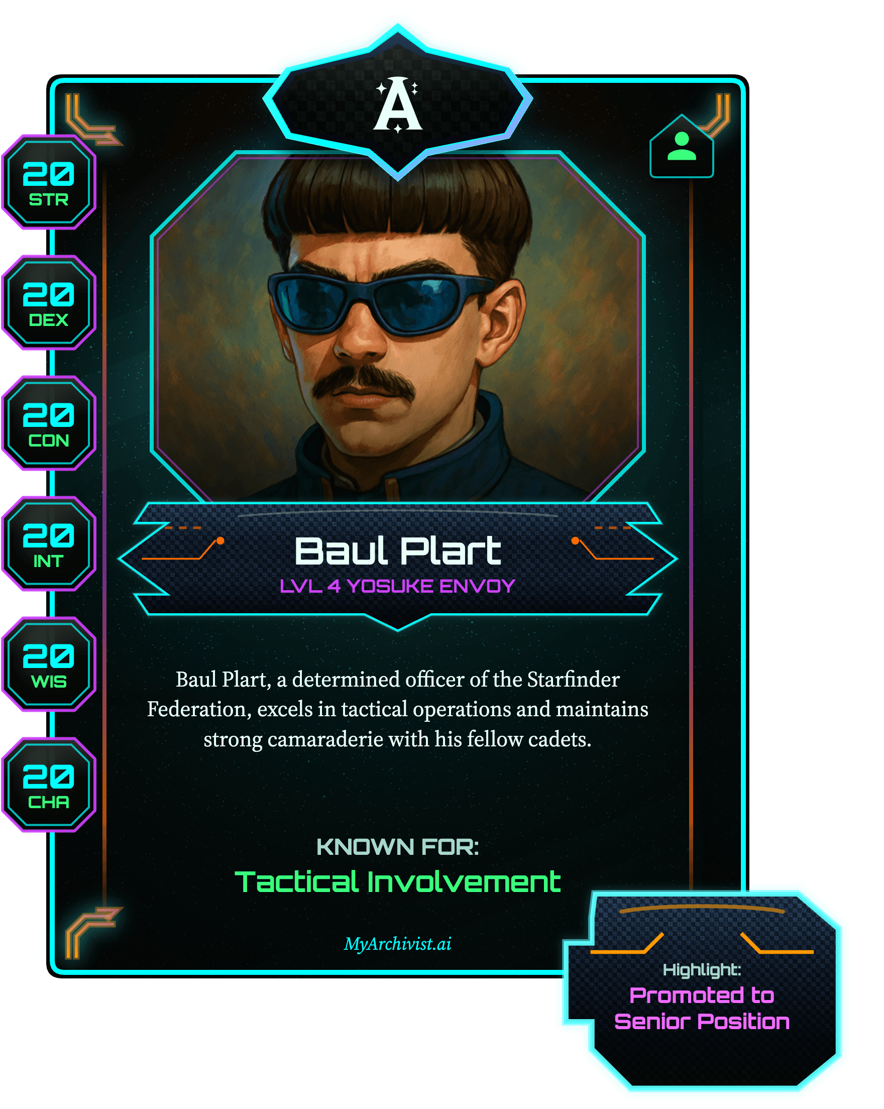 Baul Plart trading card - Character from Morons in Space