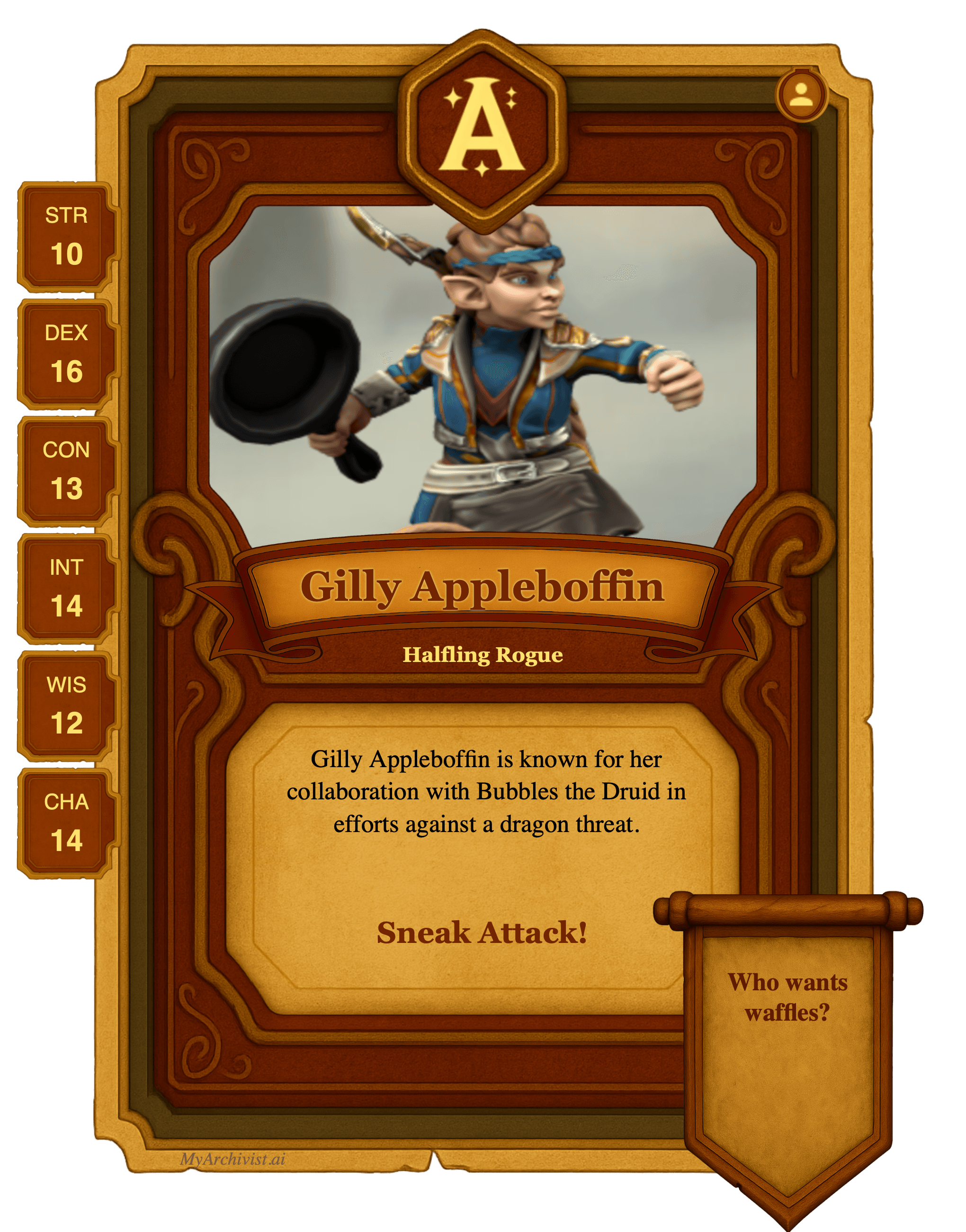 Gilly Appleboffin trading card - Character from Bent Shadows of Faerun