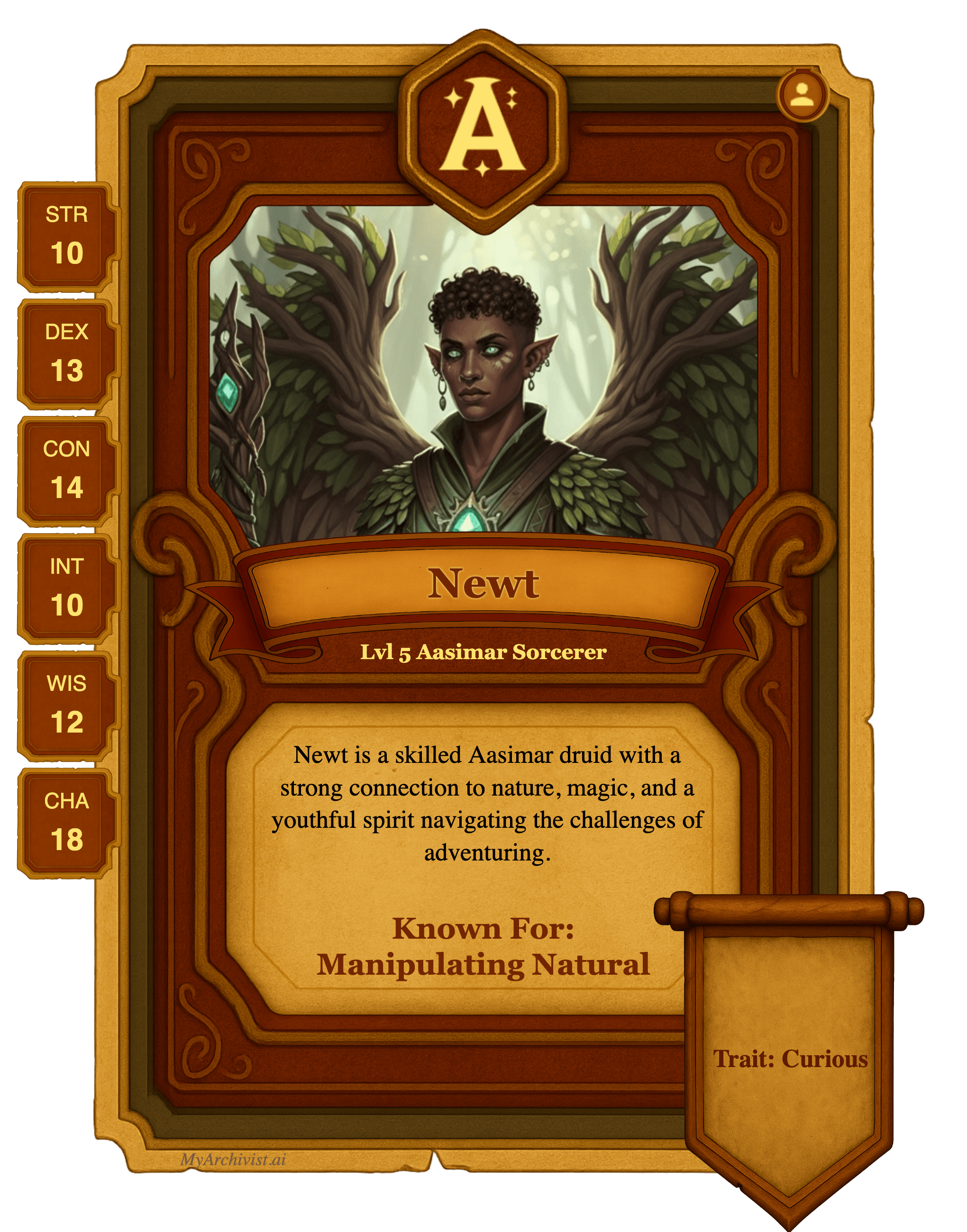 Newt trading card - Character from A Journey To An Ancient World