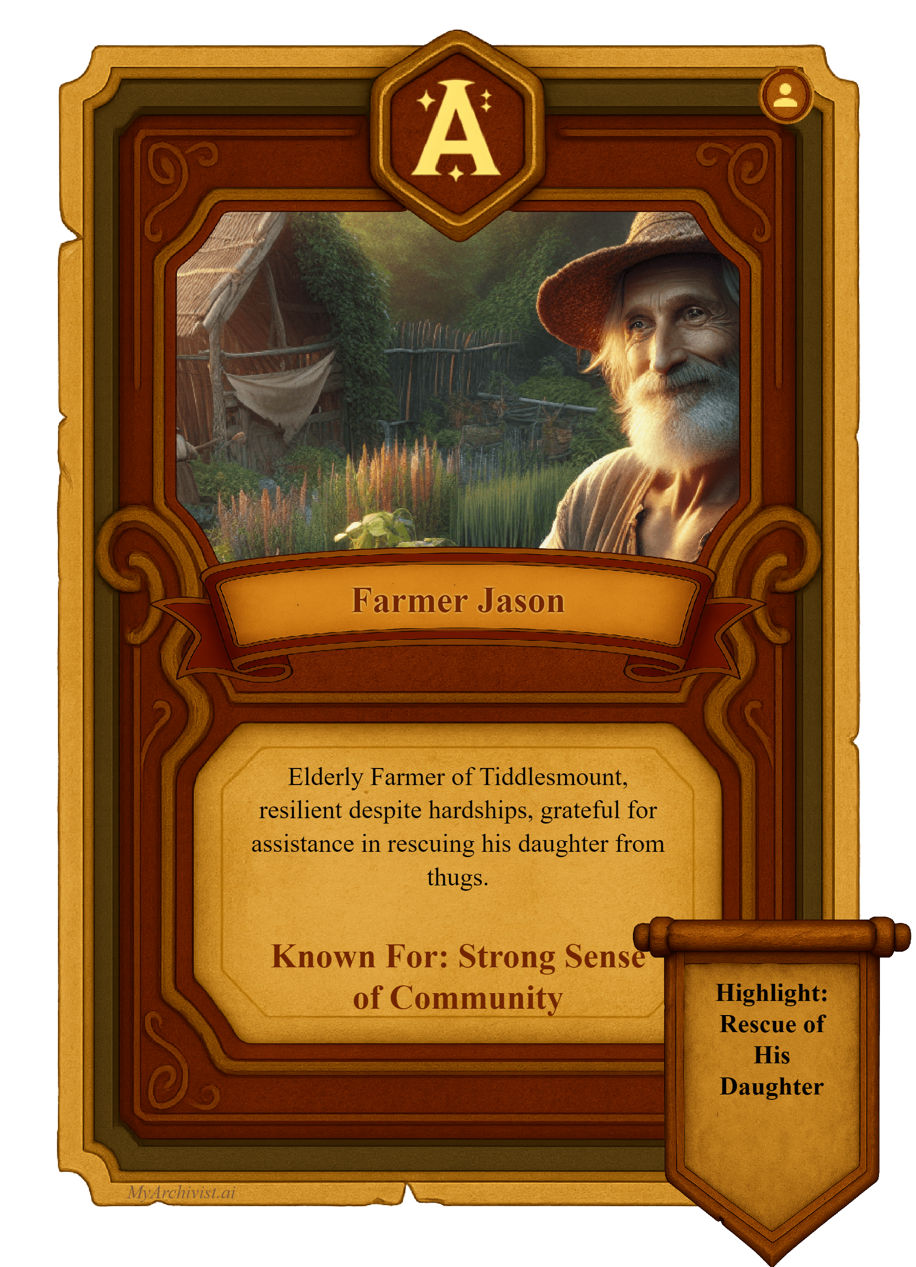 Farmer Jason trading card - Character from Crysinthia