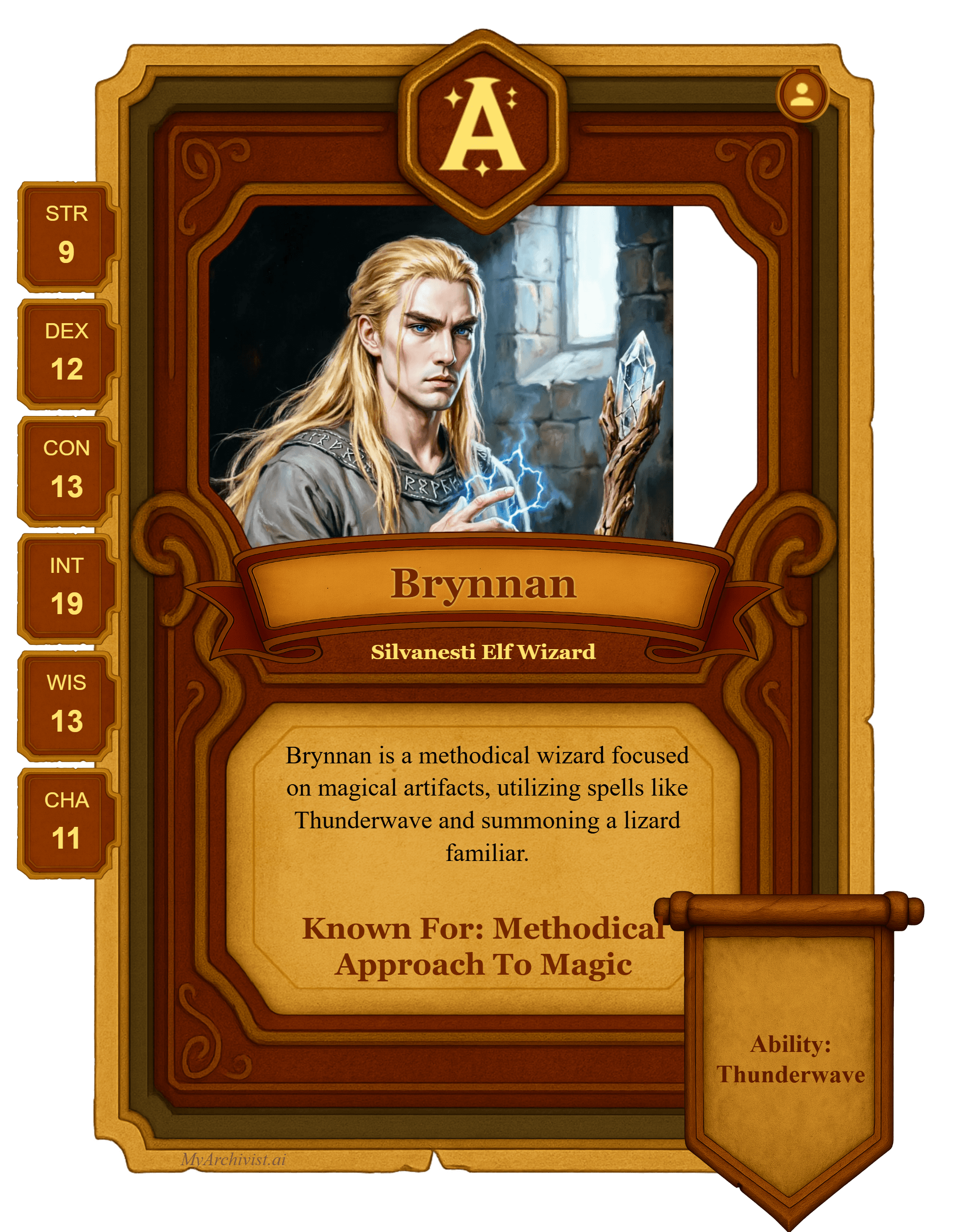 Brynnan trading card - Character from The Inkwell of the Ages