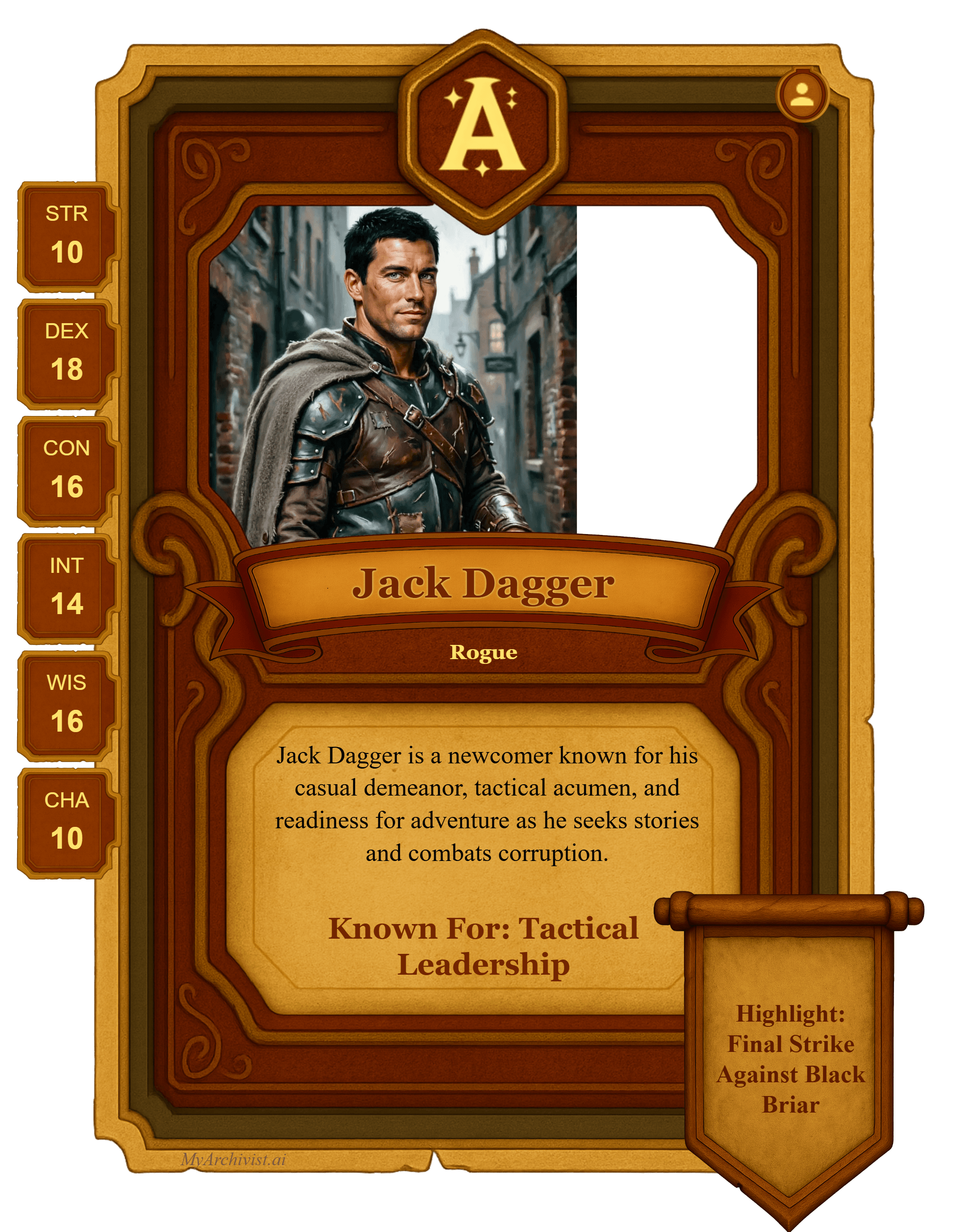 Jack Dagger trading card - Character from The Inkwell of the Ages