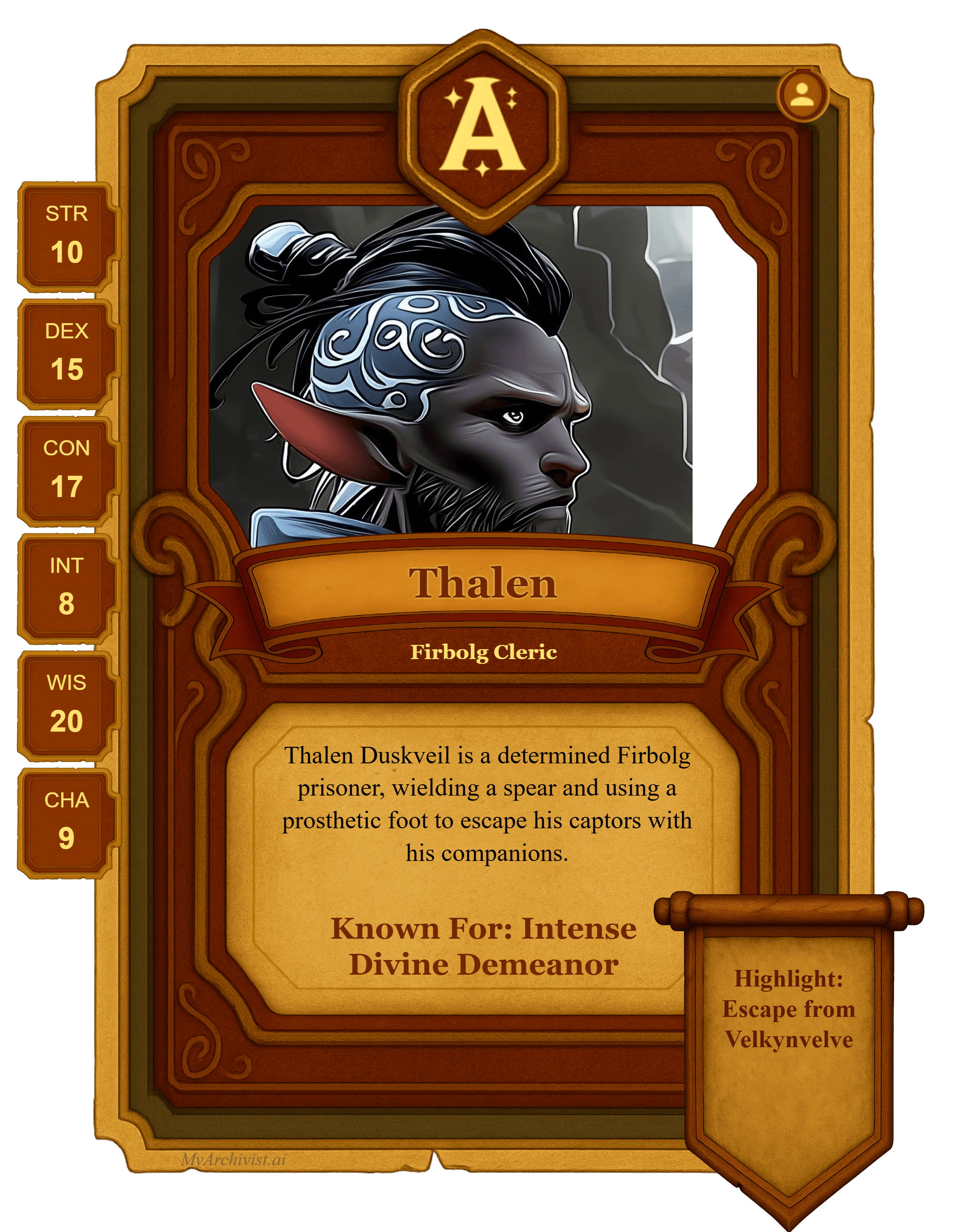 Thalen trading card - Character from Out of the Abyss