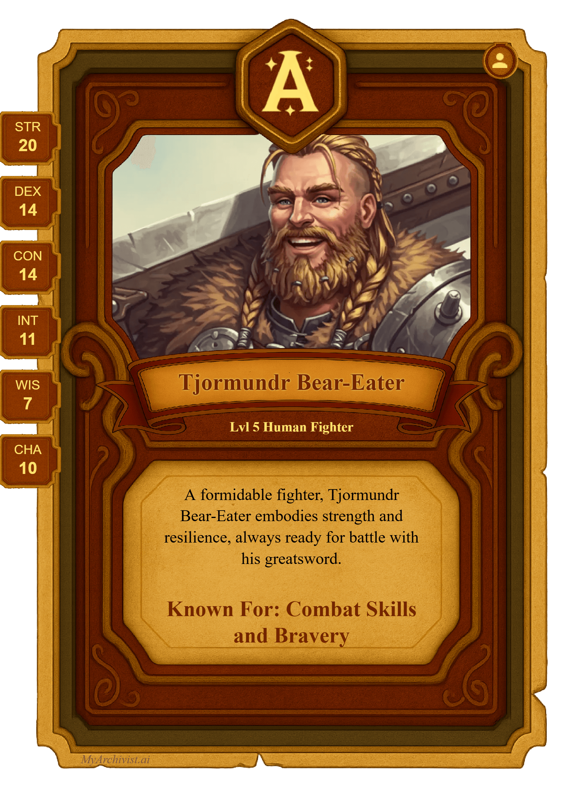 Tjormundr Bear-Eater trading card - Character from My First Campaign