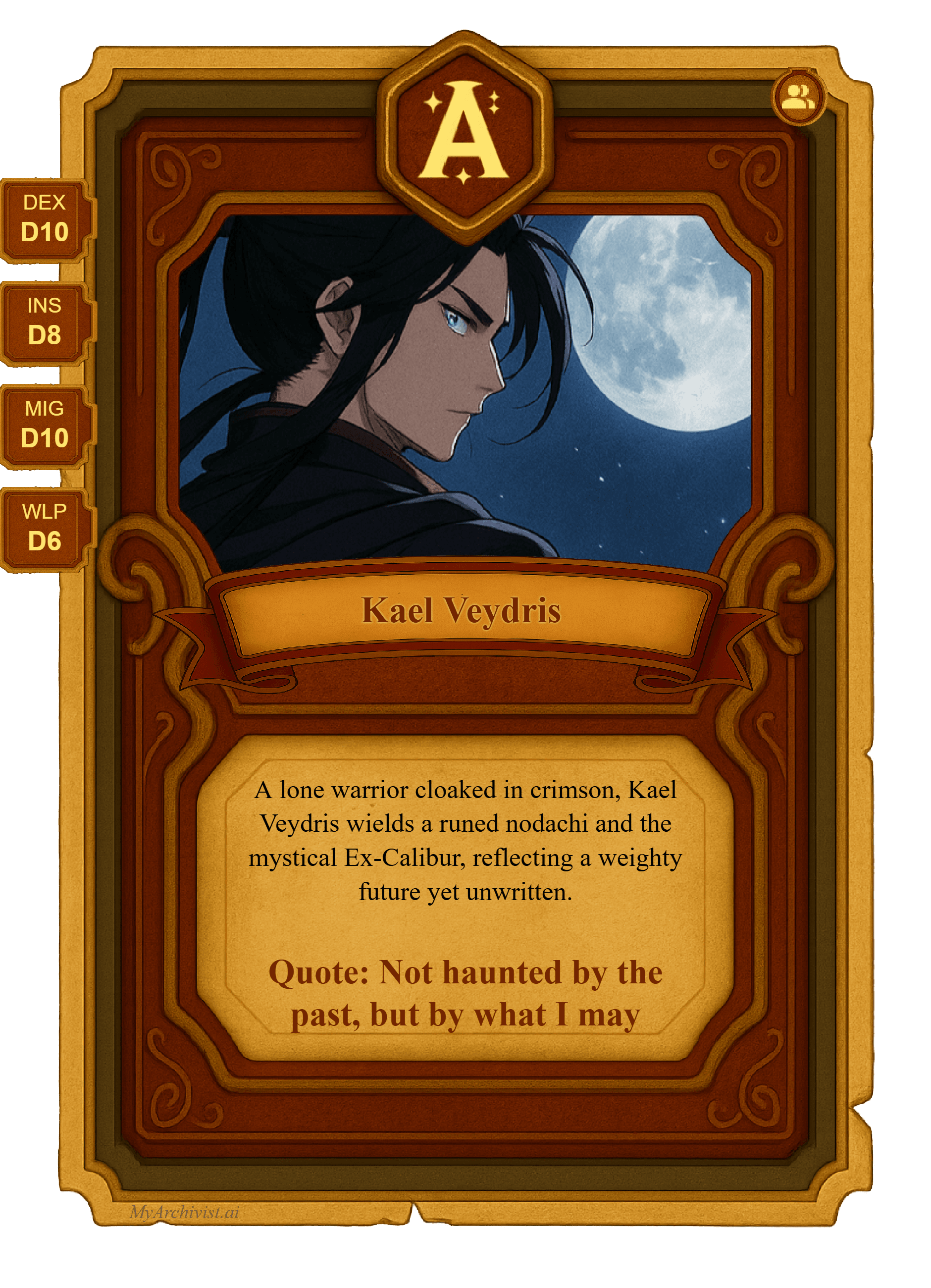 Kael trading card - Character from The Tarrasque Terror