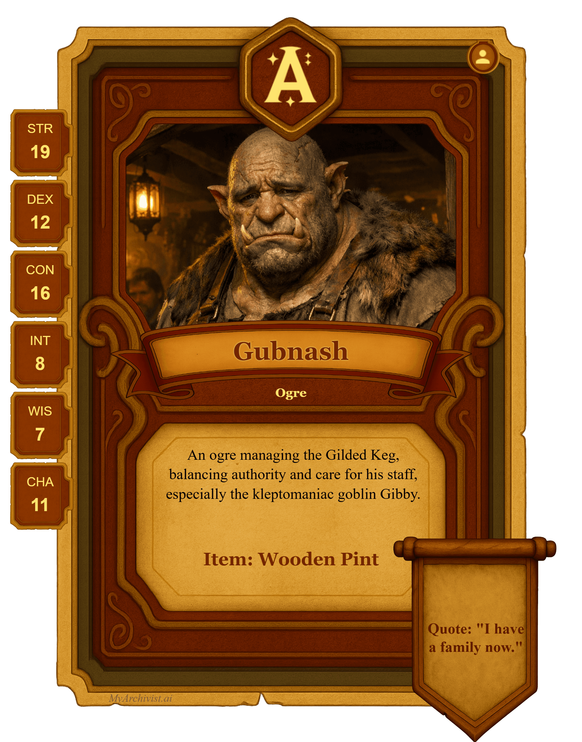 Gubnash trading card - Character from Deals of Dianmallo