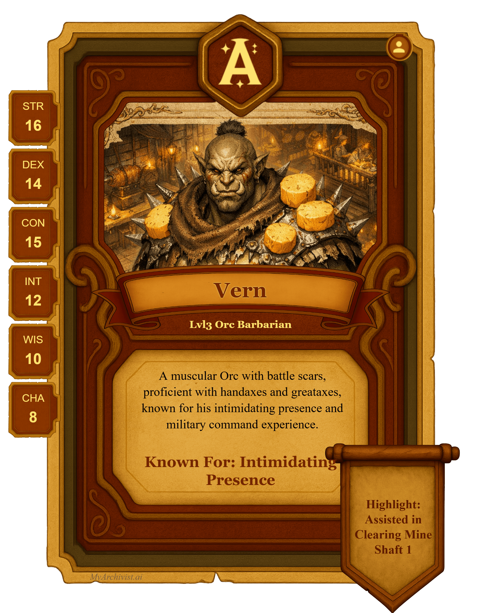 Vern trading card - Character from Sleepies D&D