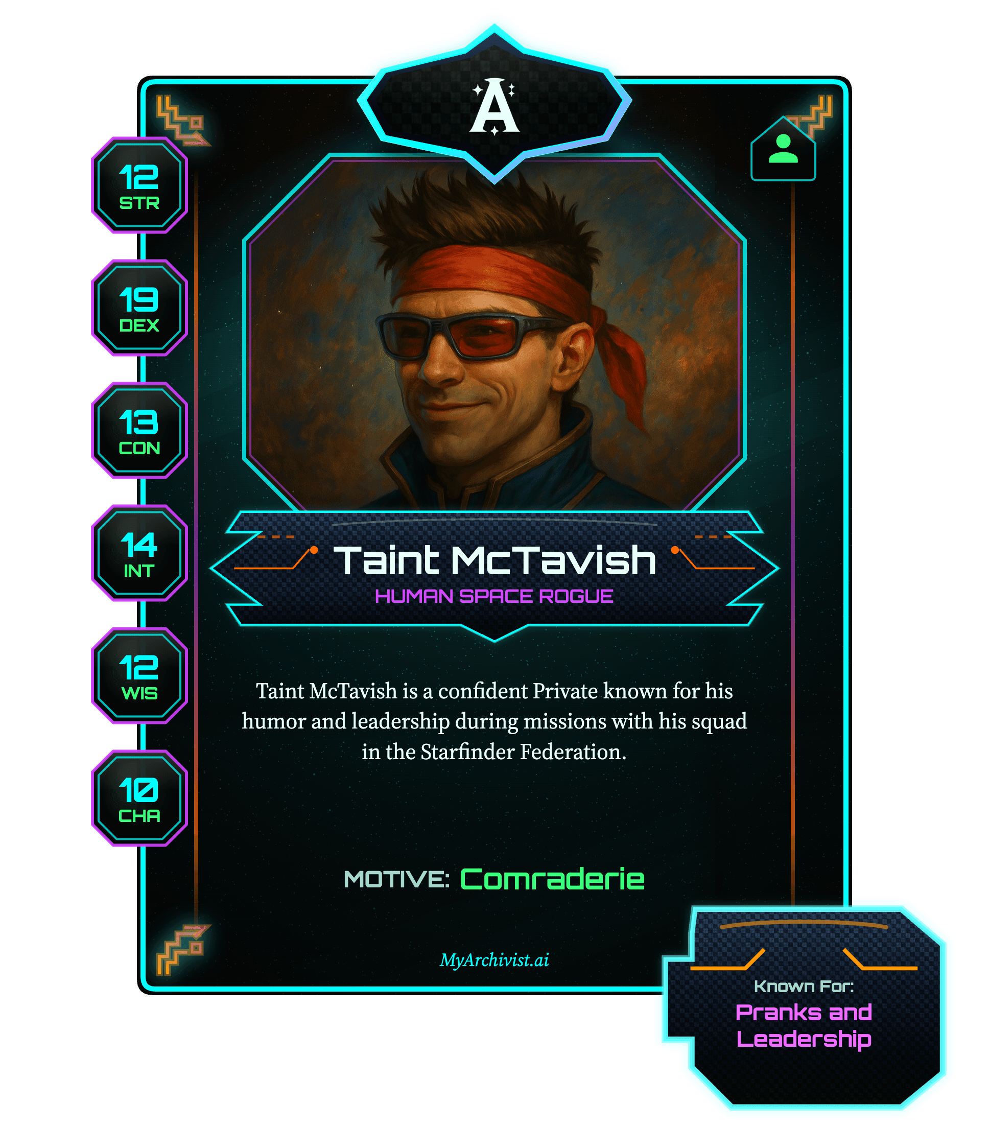 Taint McTavish trading card - Character from Morons in Space