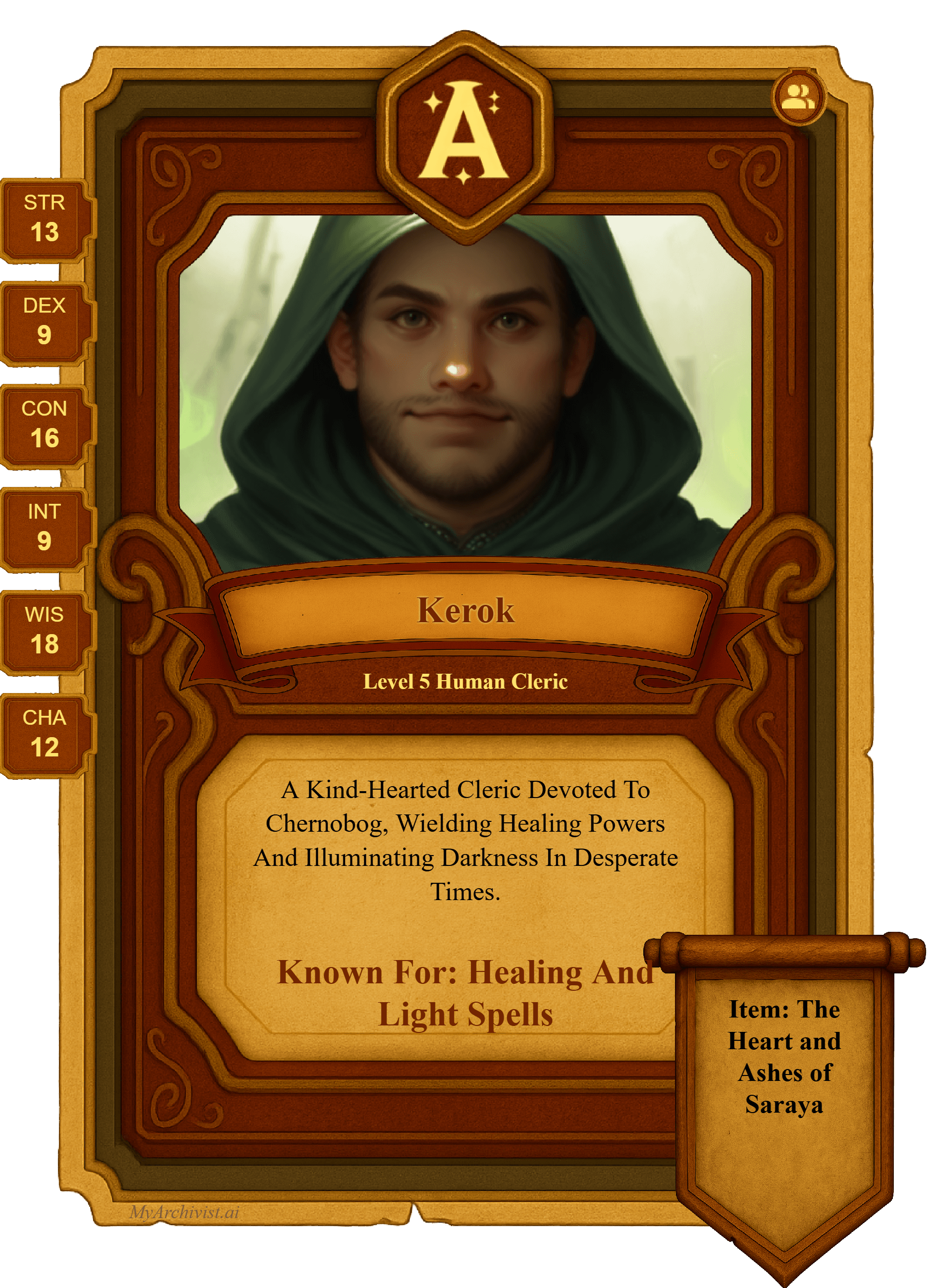 Kerok trading card - Character from The Womb of Unseen Fire