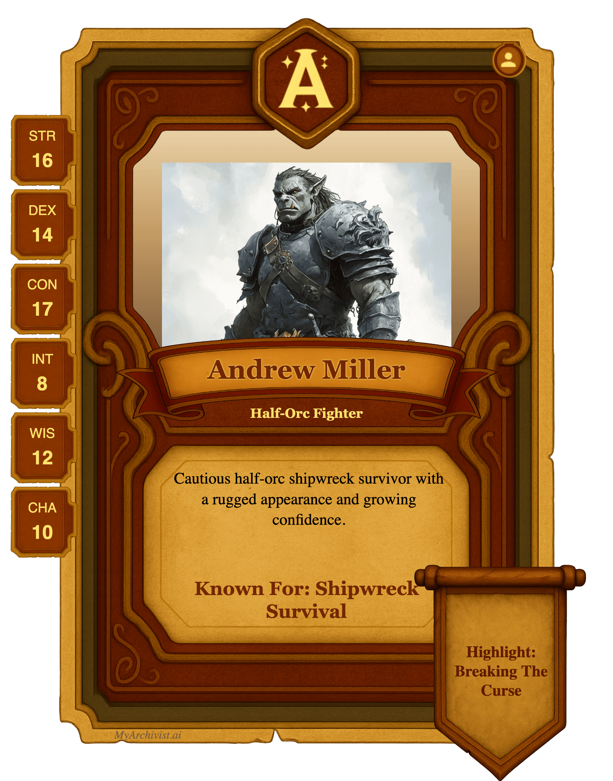 Andrew Miller trading card - Character from A Journey To An Ancient World