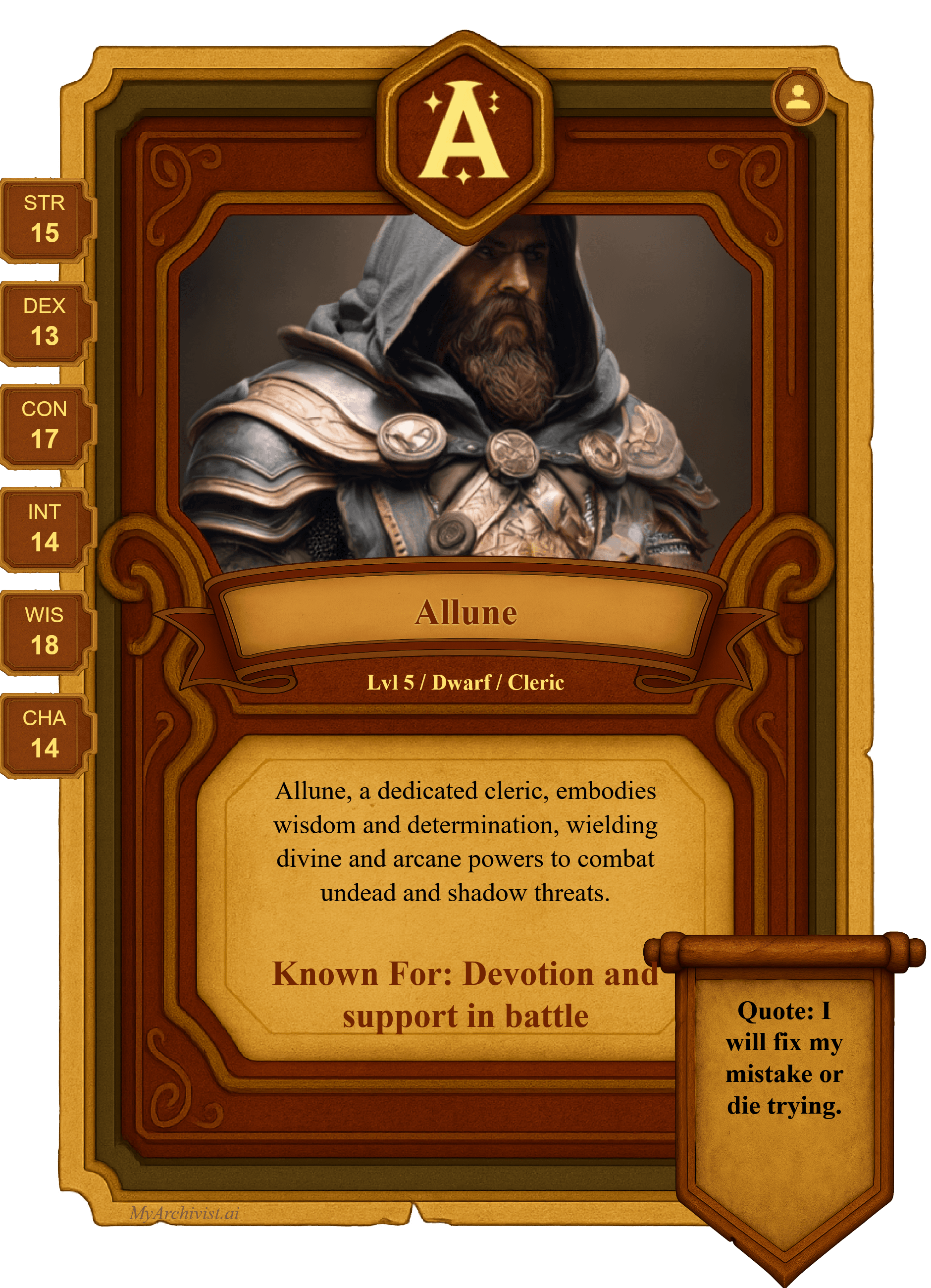 Allune Ambermantle trading card - Character from The Forgotten Graveyard