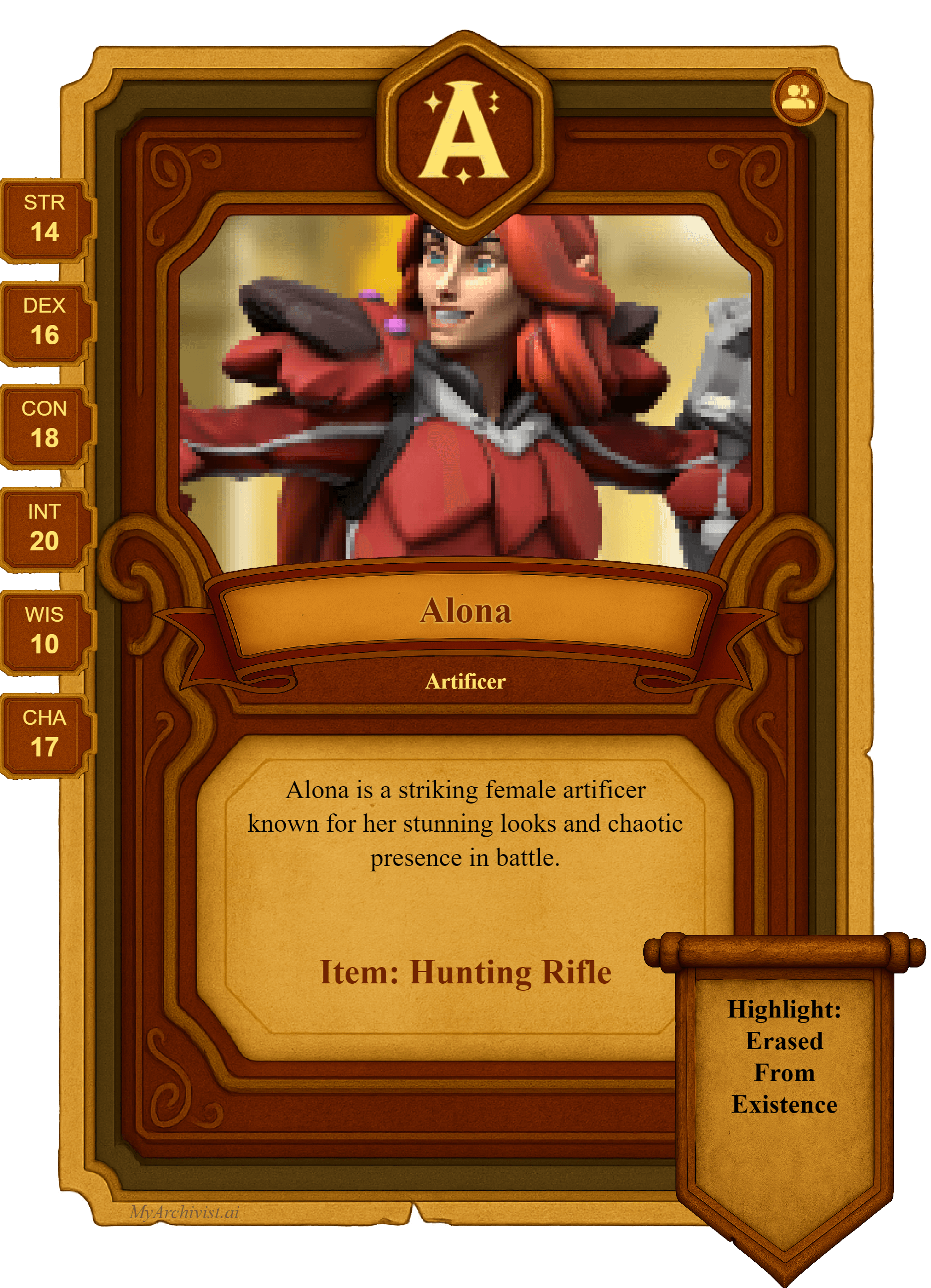 Alona trading card - Character from Crysinthia