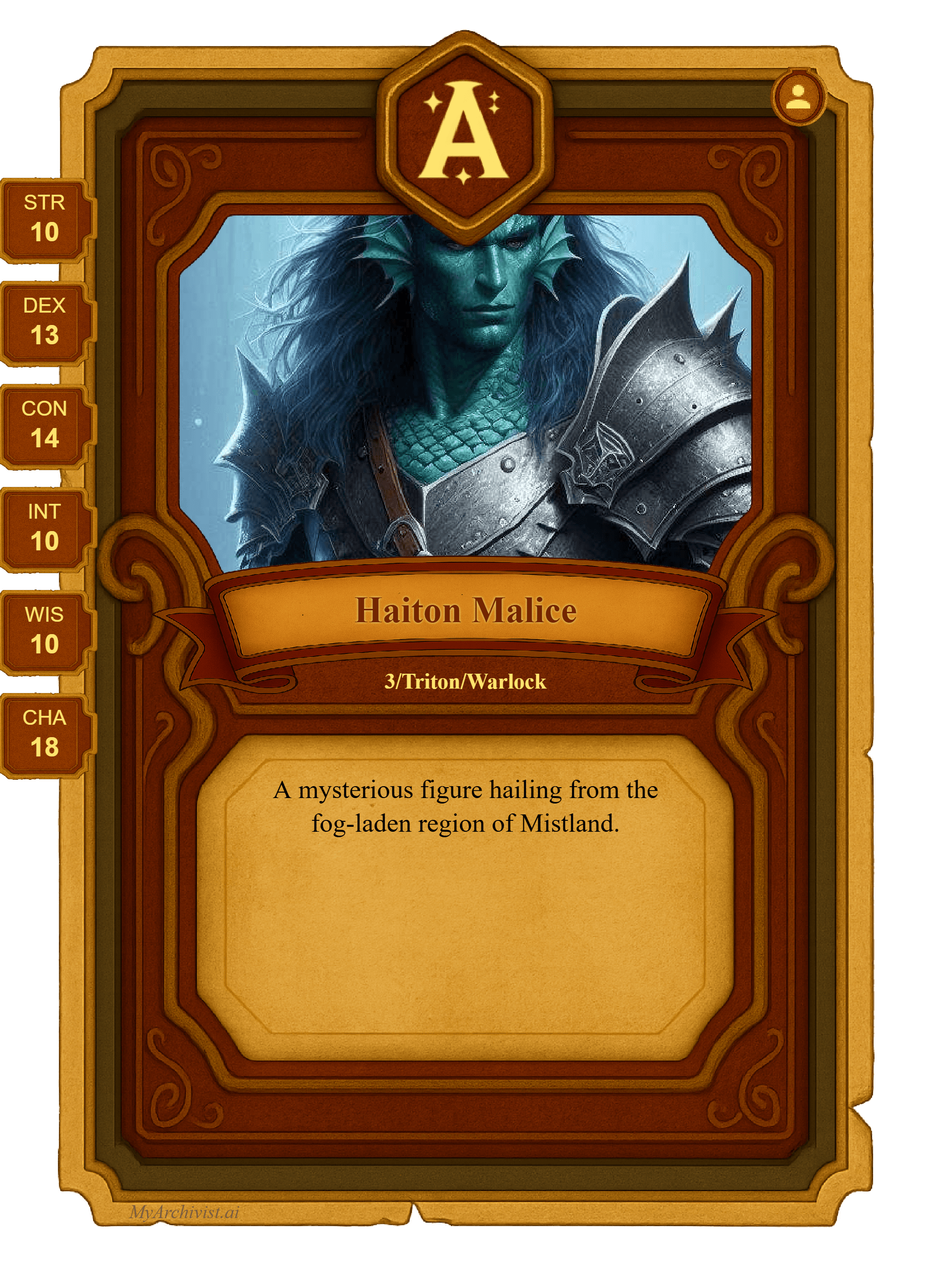Haiton Malice trading card - Character from The Tale Of Dragons & Devils