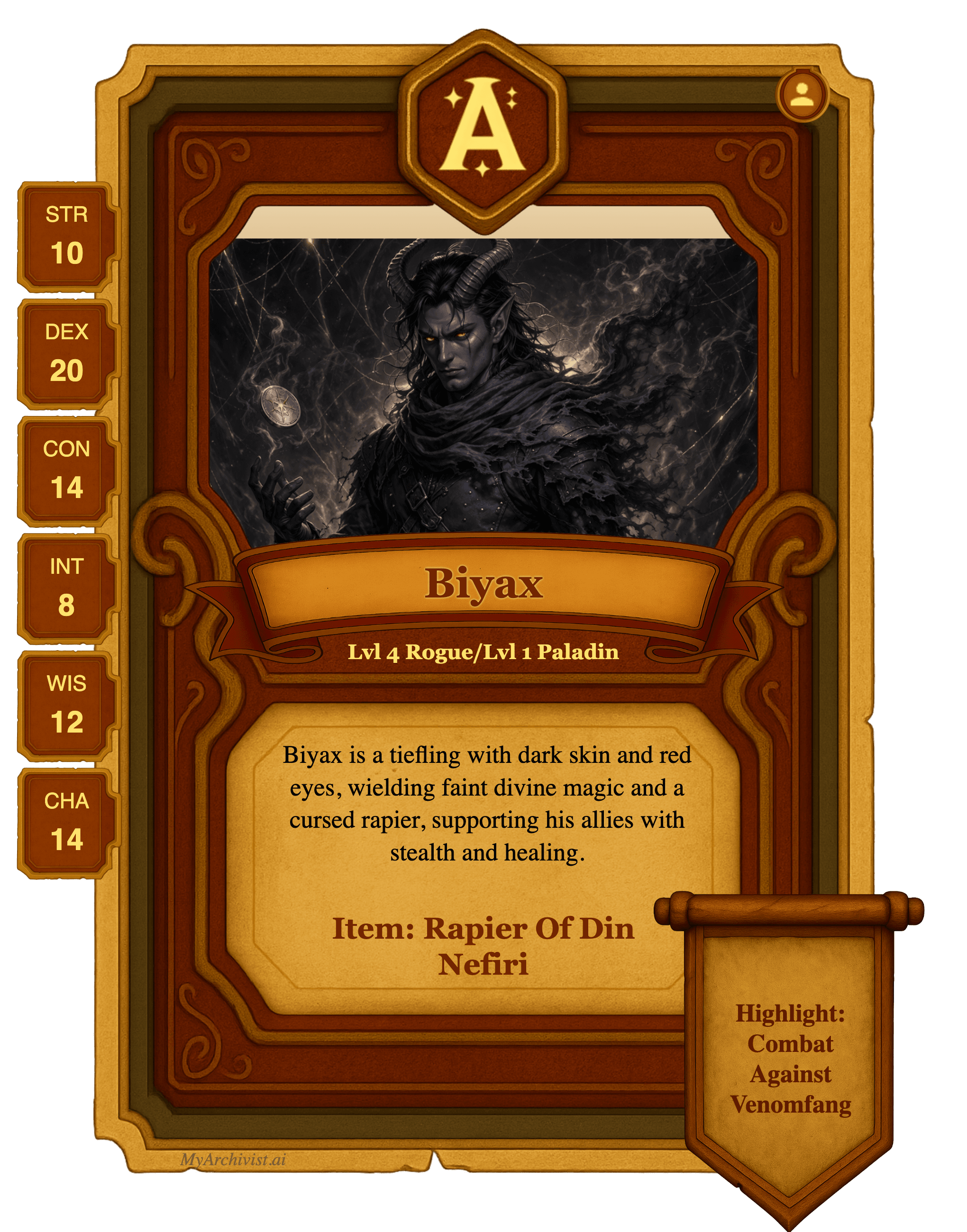 Biyax trading card - Character from A Journey To An Ancient World