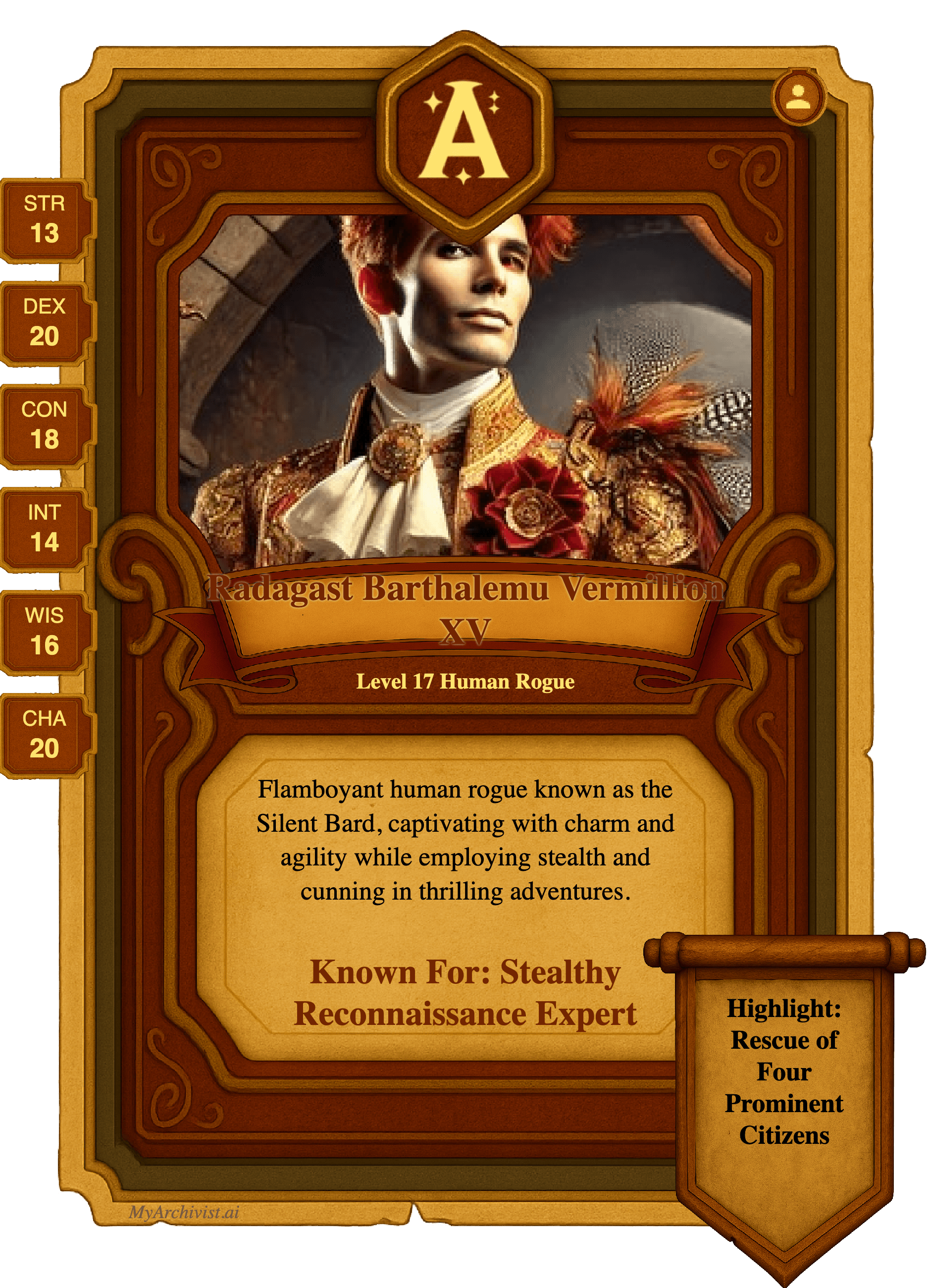 Radagast Barthalemu Vermillion XV trading card - Character from Vecna: Eve of Ruin