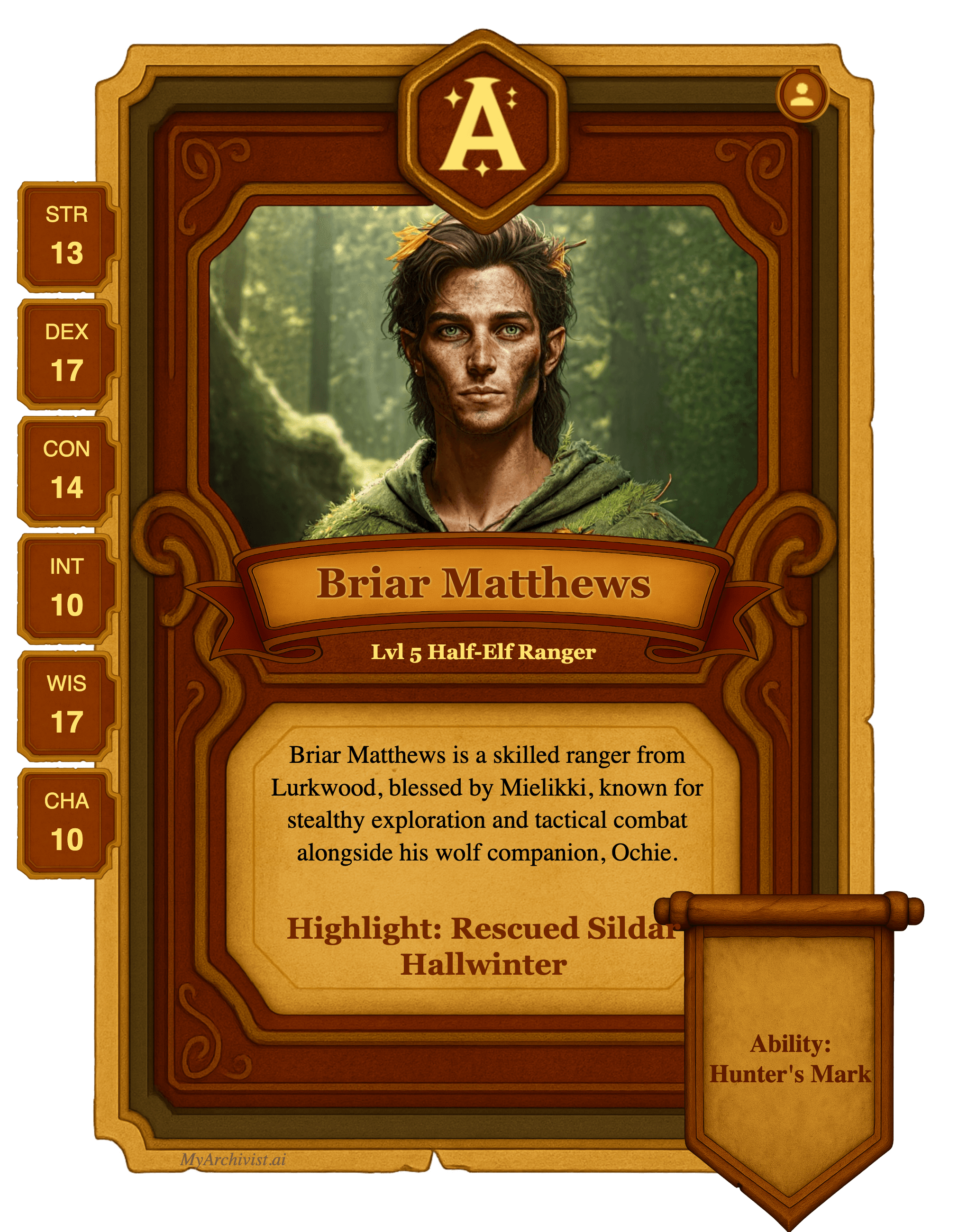 Briar Matthews trading card - Character from A Journey To An Ancient World