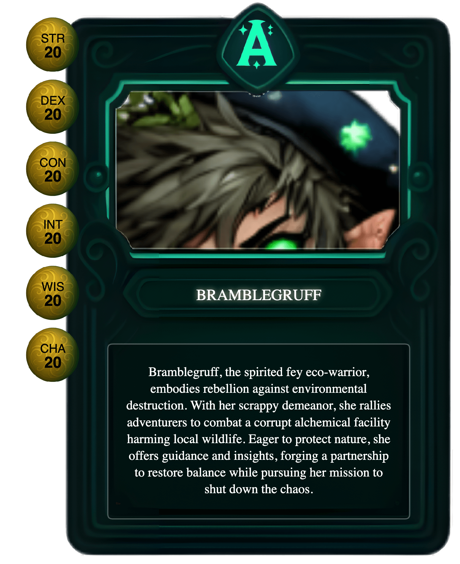 Bramblegruff trading card - Character from Quest-o-Nomicon