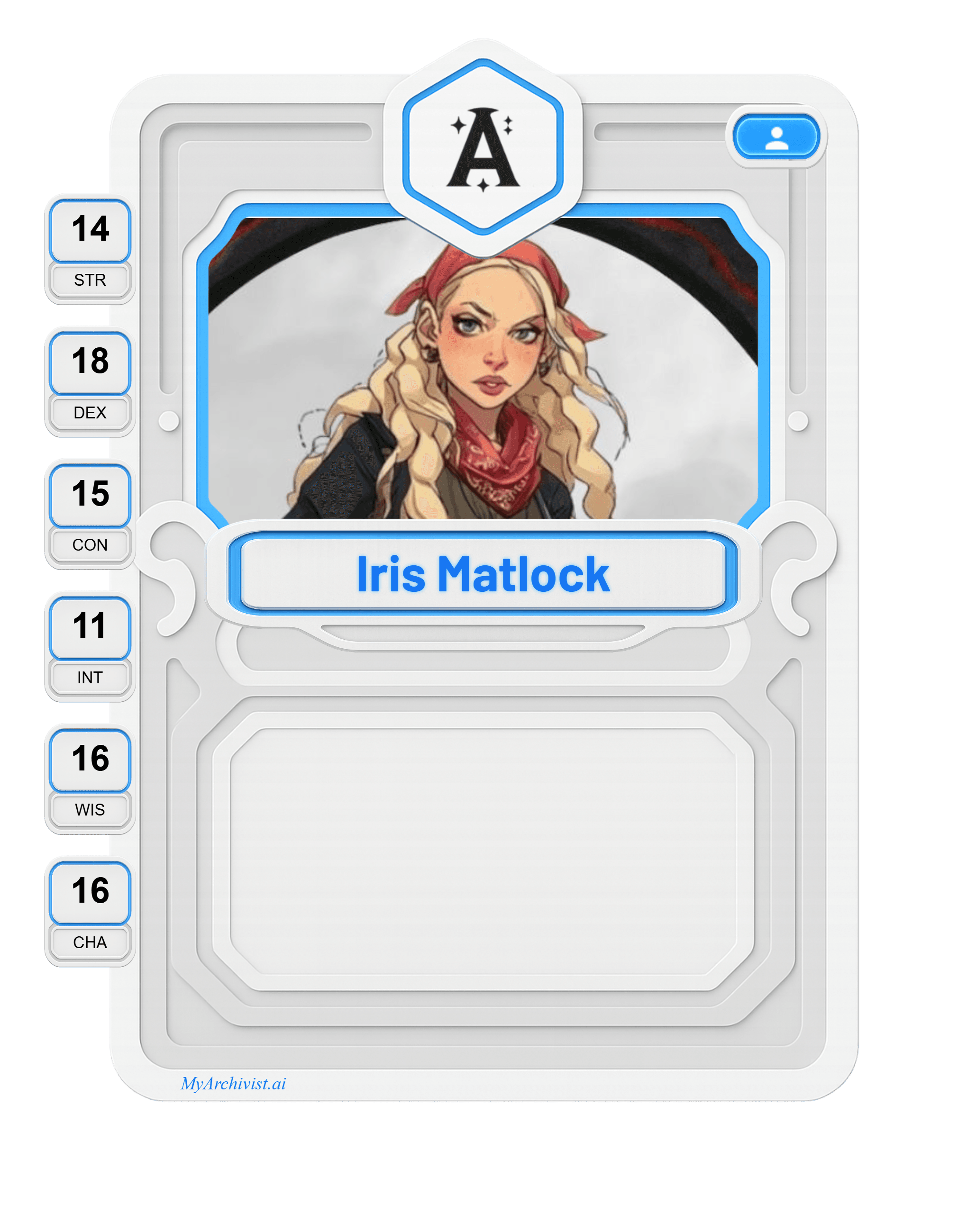 Iris trading card - Character from Wednesday Night Strahd "Smokeshows"