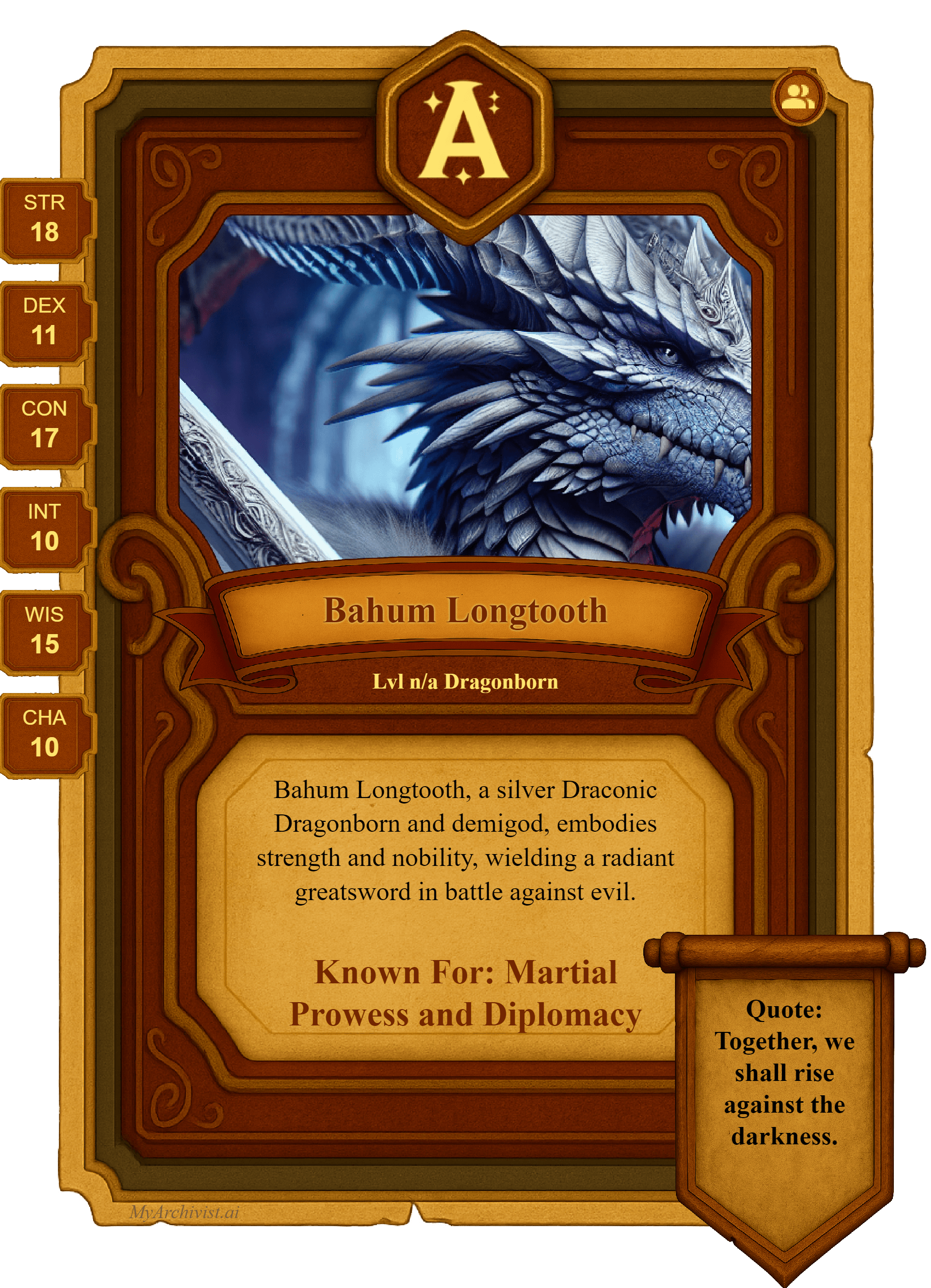 Bahum Longtooth trading card - Character from Crysinthia