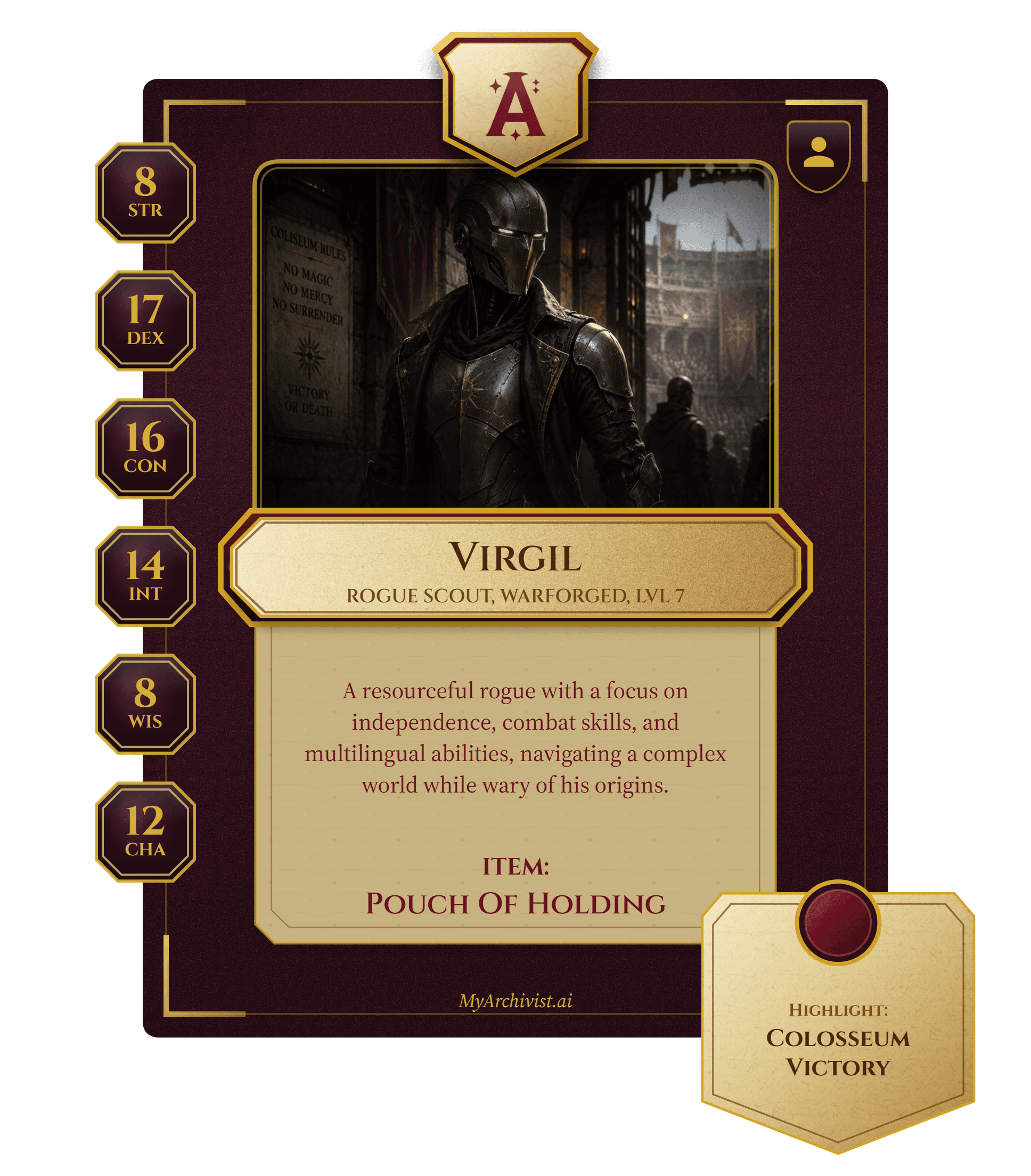 Virgil trading card - Character from From Hell to Heaven