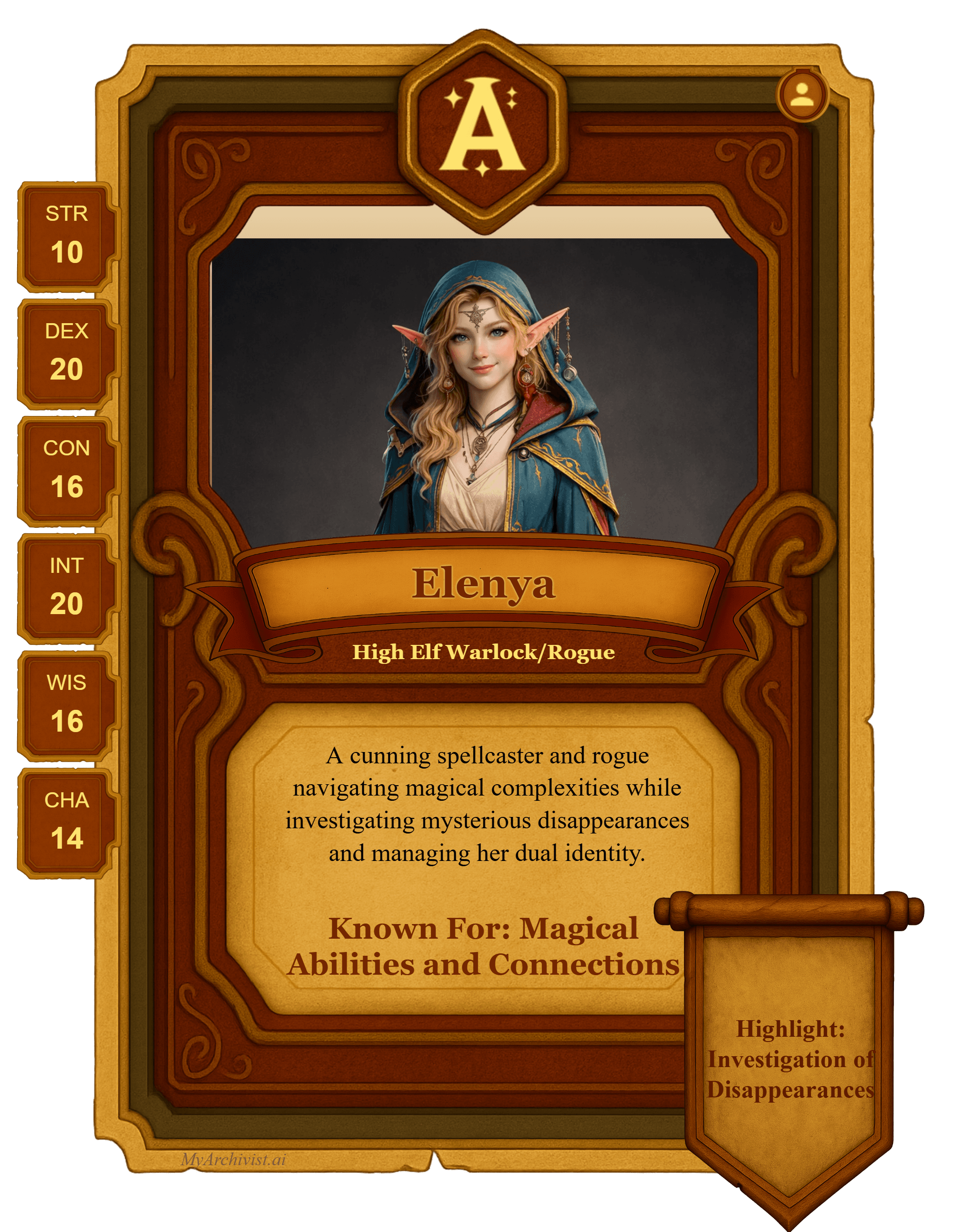 Elenya trading card - Character from World of Aeron - Arc Transition - Port Haven