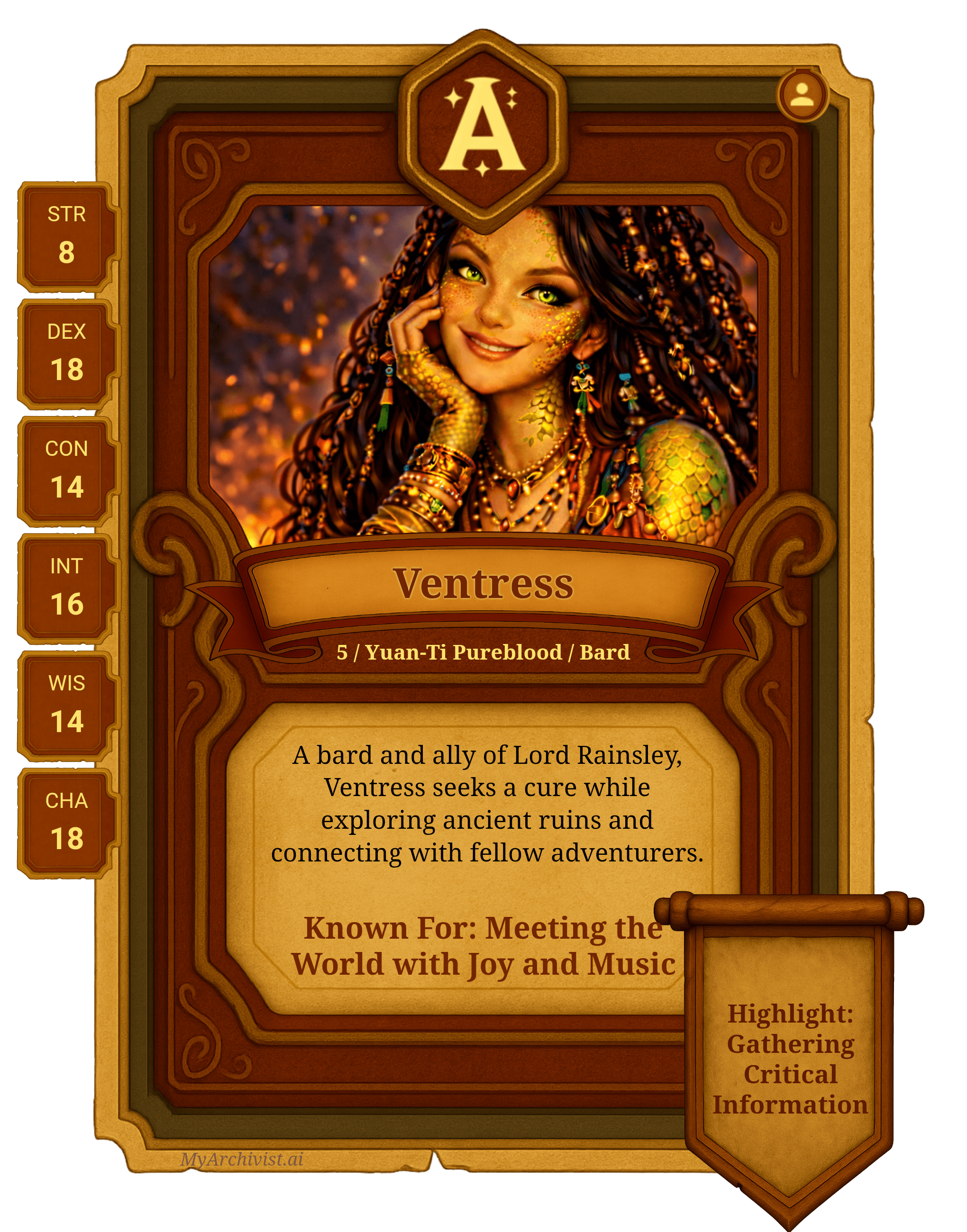 Ventress trading card - Character from Dreaming in Desuvis