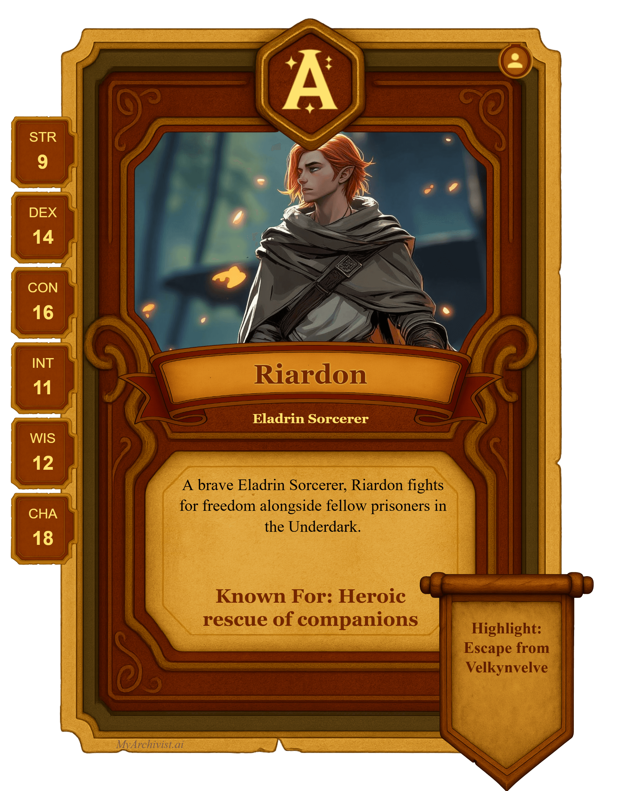 Riardon trading card - Character from Out of the Abyss