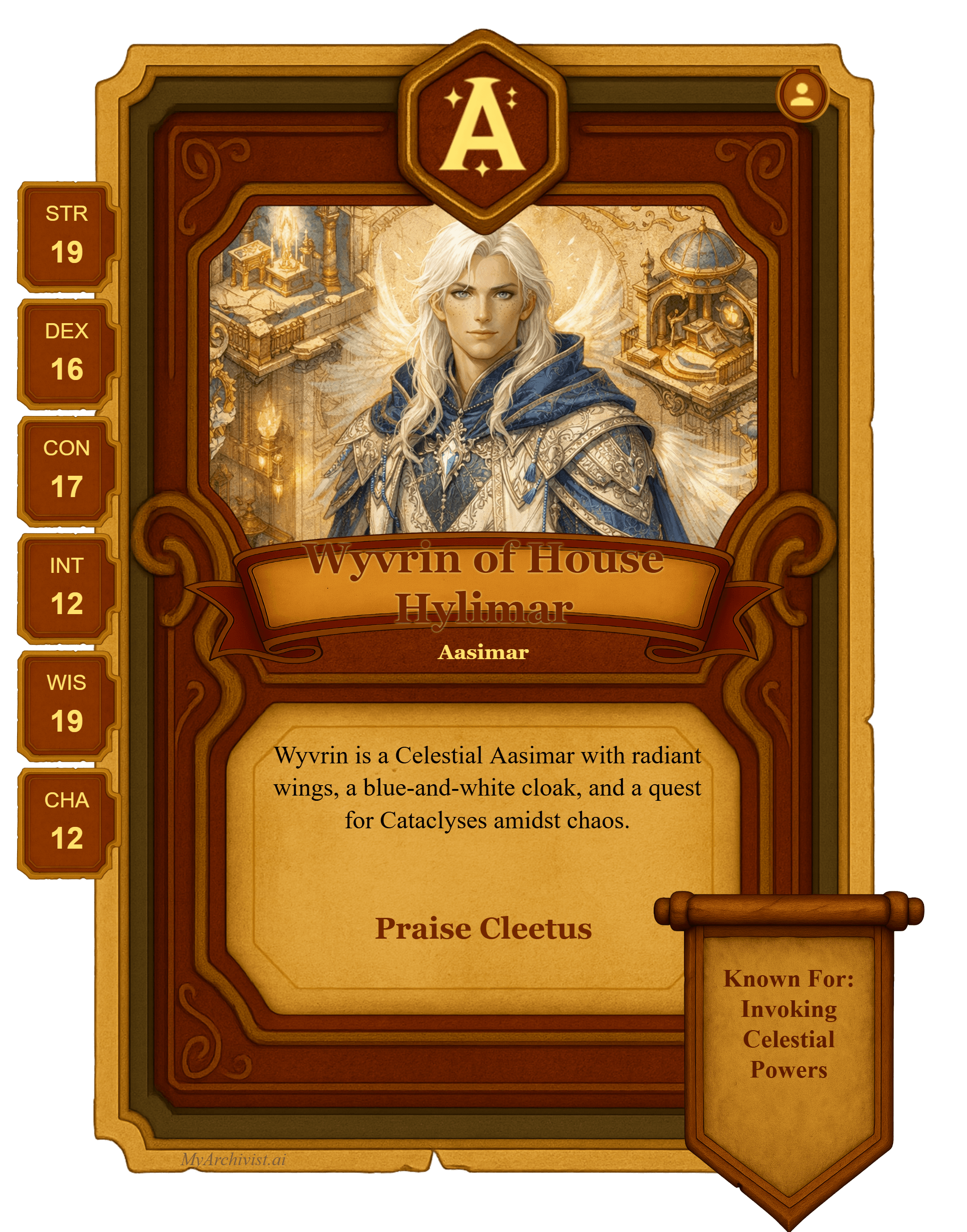 Wyvrin of House Hylimar trading card - Character from T4C: Forsaken by the Unknown