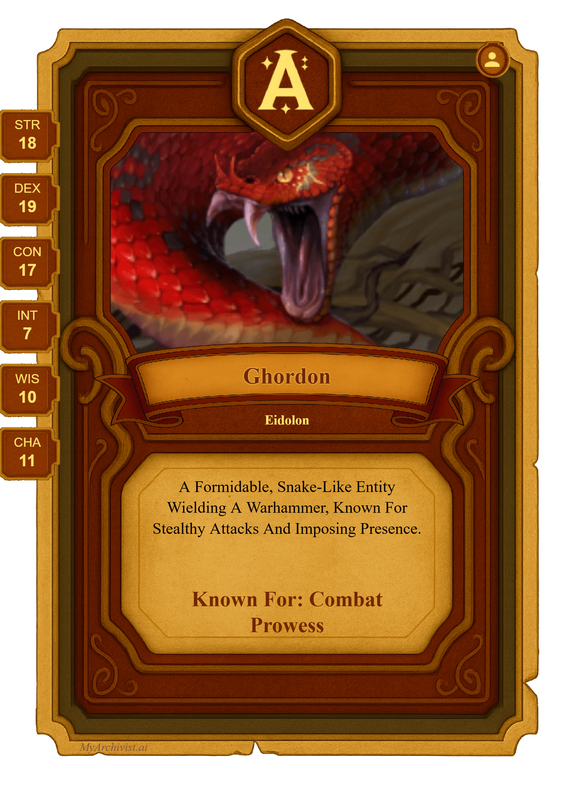 Ghordon trading card - Character from My First Campaign