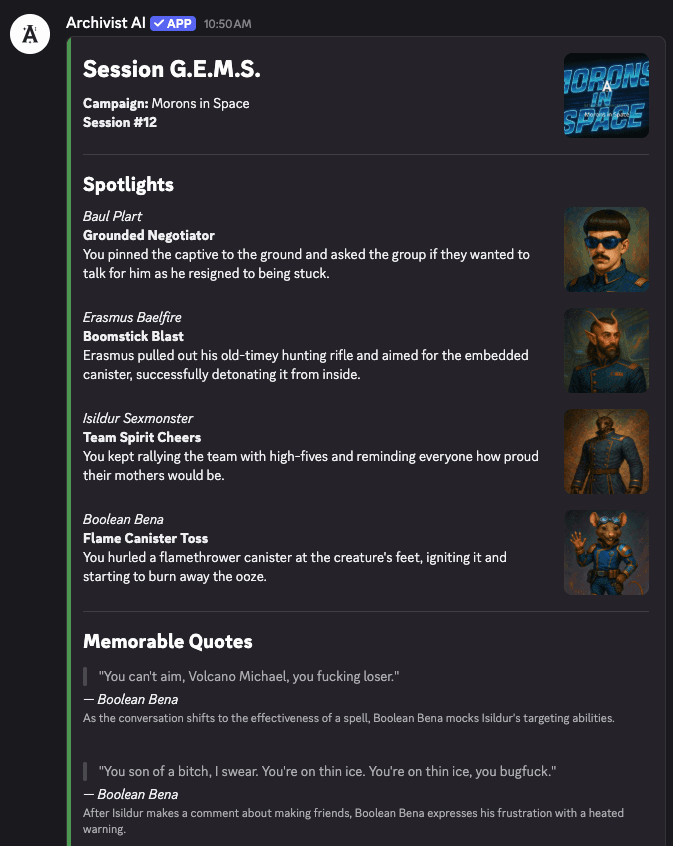 Discord G.E.M.S. highlights posted in a Discord channel